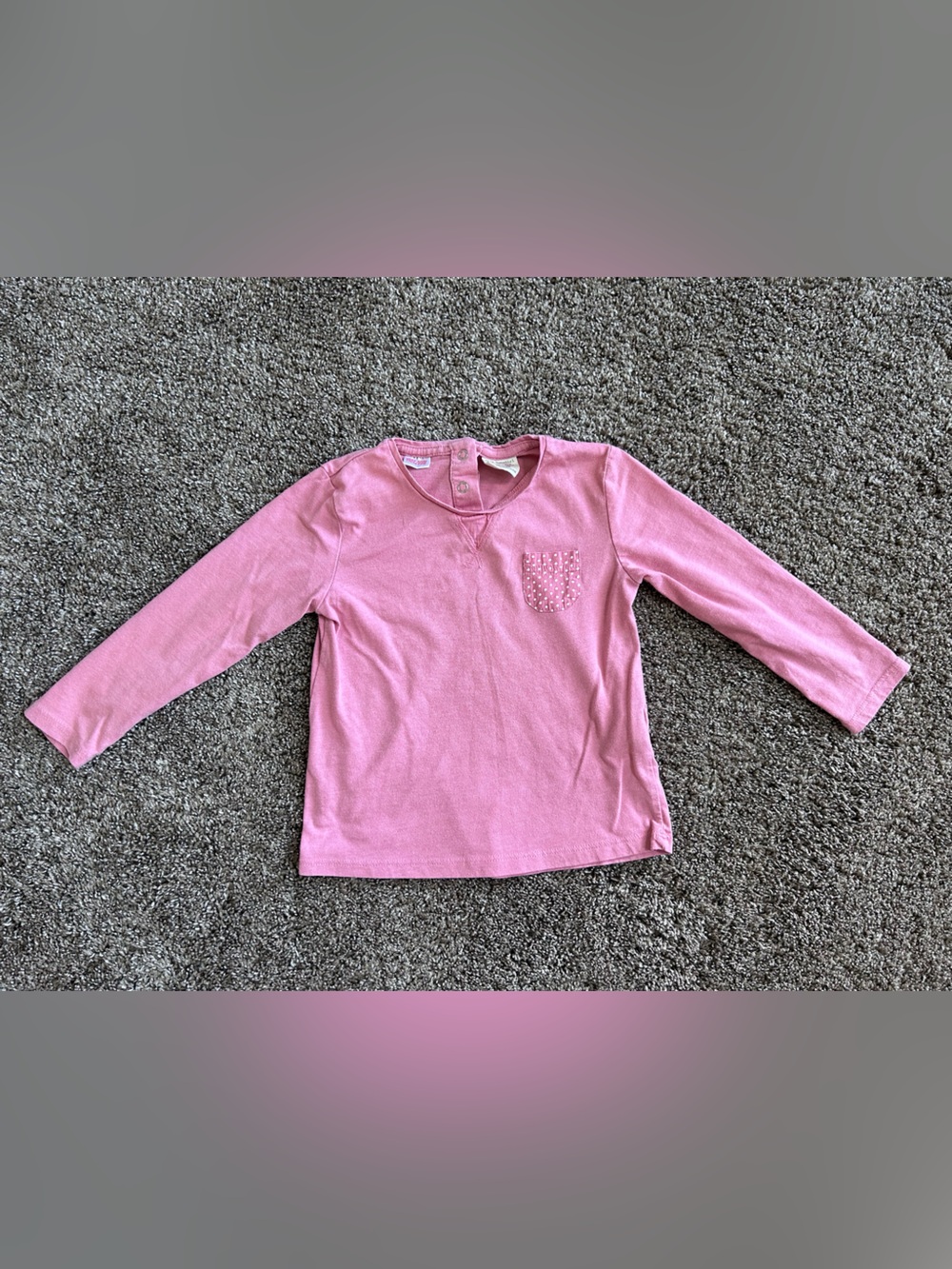 Zara Pink Long Sleeve Tee with Polka Dot Pocket Size 2/3